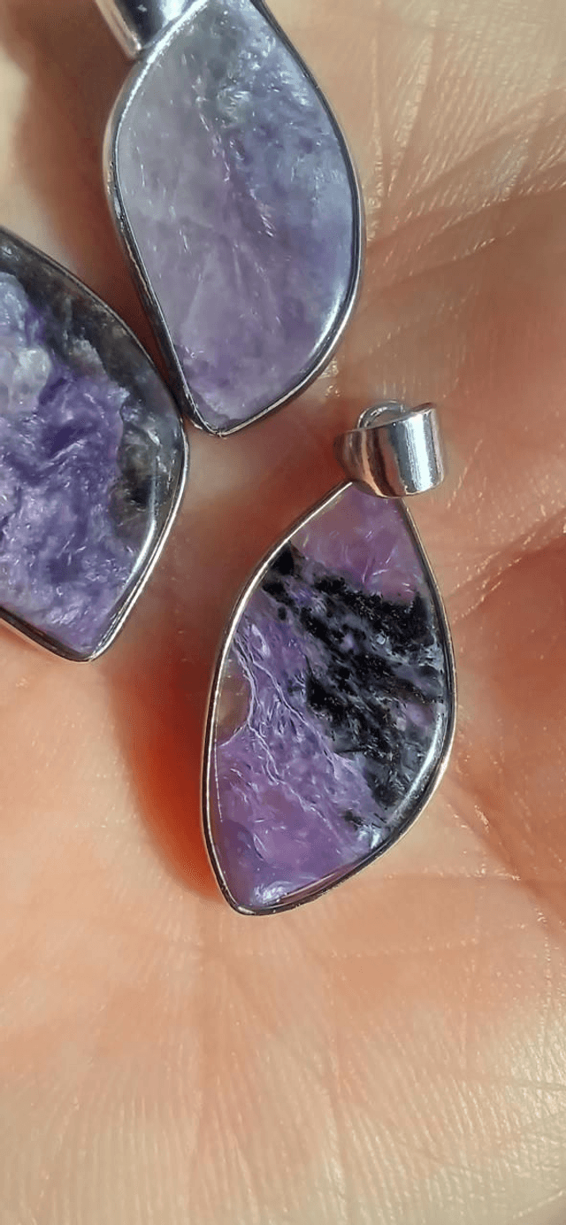 Charoite Pendant on 925 Silver Plated Necklace chain