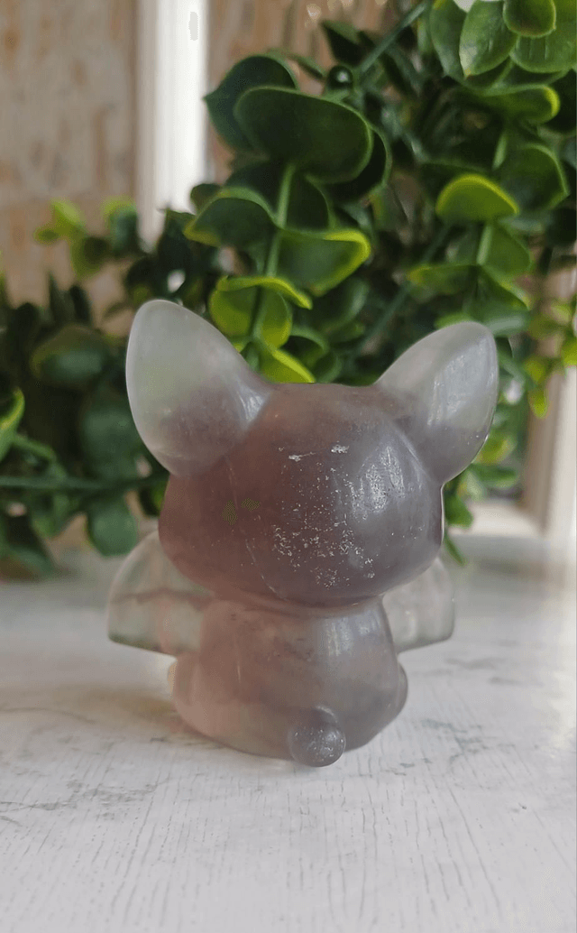 Light Purple Fluorite Cute Bat Carving
