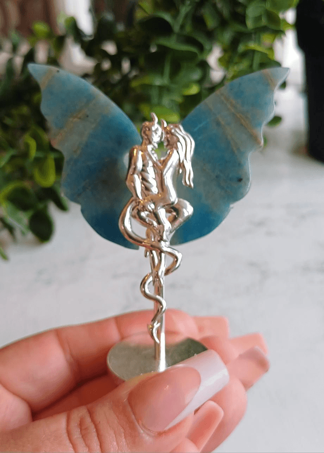 Blue Onyx Angel and Demon Lover Wings on Stand