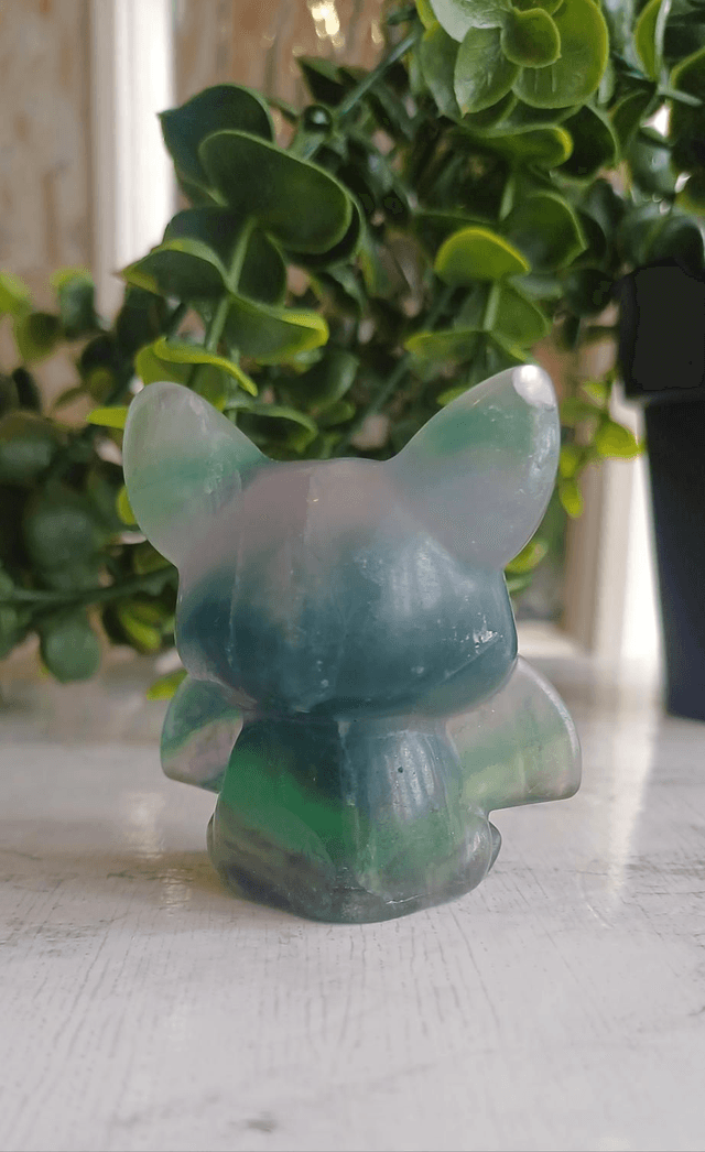 Green Fluorite Cute Bat Carving