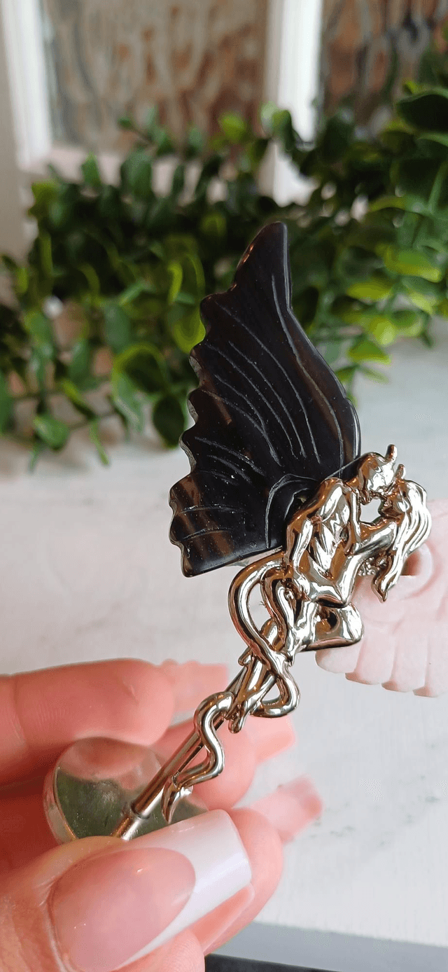 Pink Opal & Agate Angel and Demon Lover Wings on Stand