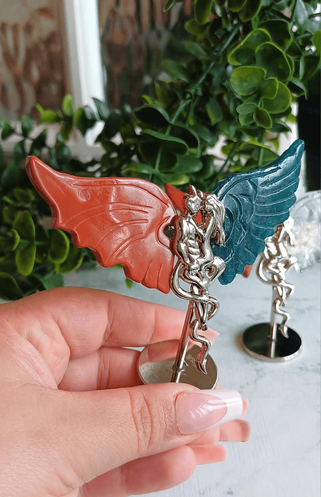 Red Jasper & Appatite Angel and Demon Lover Wings on stand