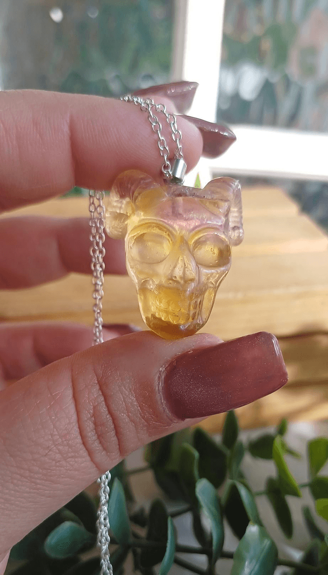 Horned Skull Pendant and 925 silver plated necklace