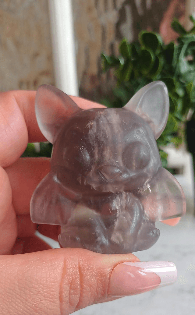 Light Purple Fluorite Cute Bat Carving