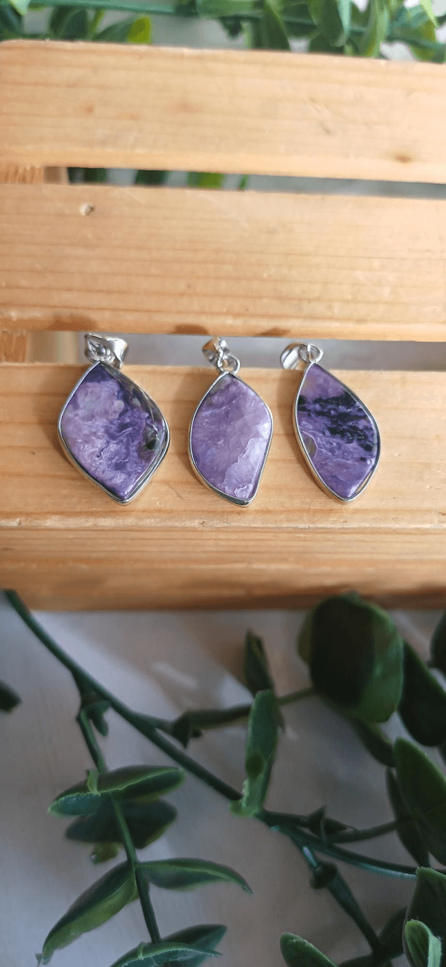 Charoite Pendant on 925 Silver Plated Necklace chain