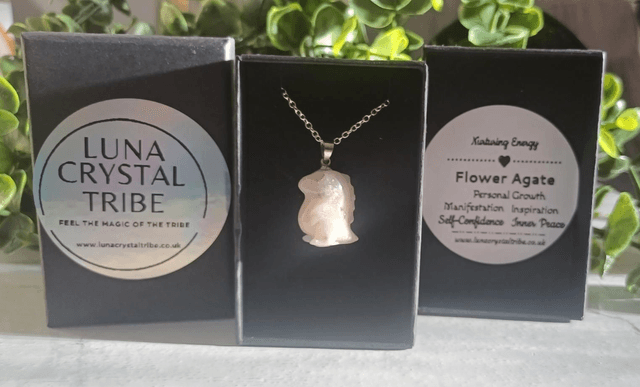 Flower Agate Dinosaur Necklace #2
