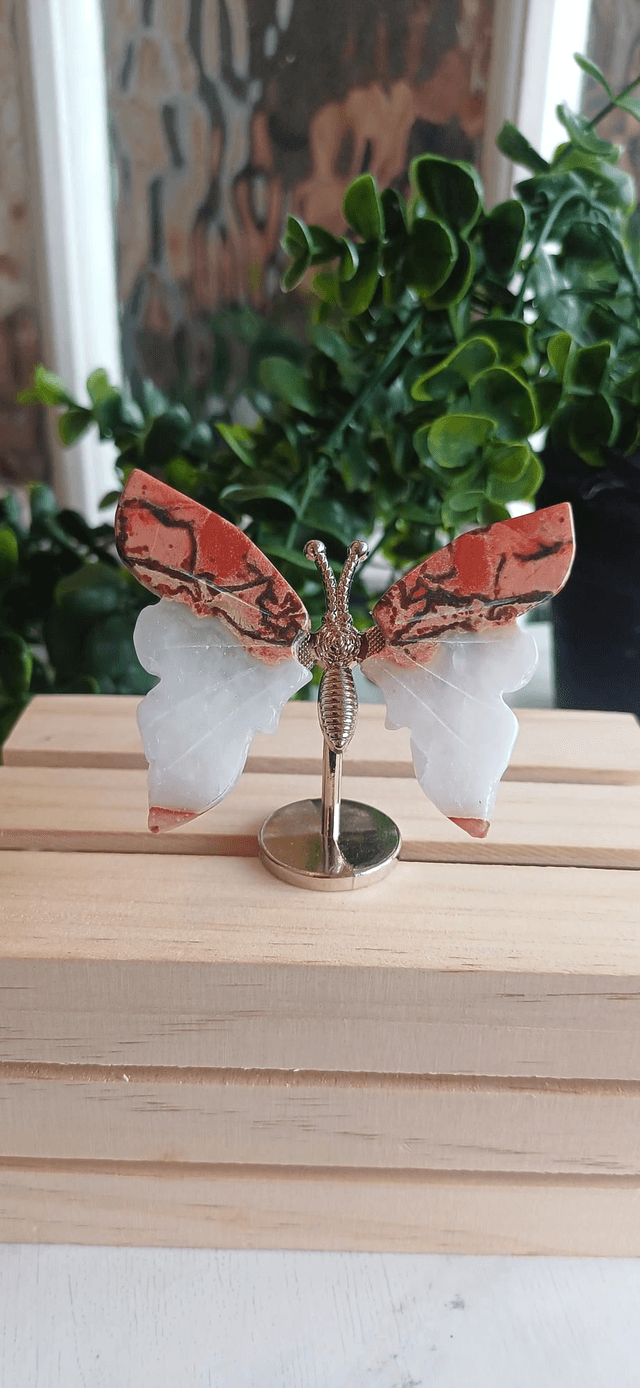Agate Butterfly Wings on Silver Stand