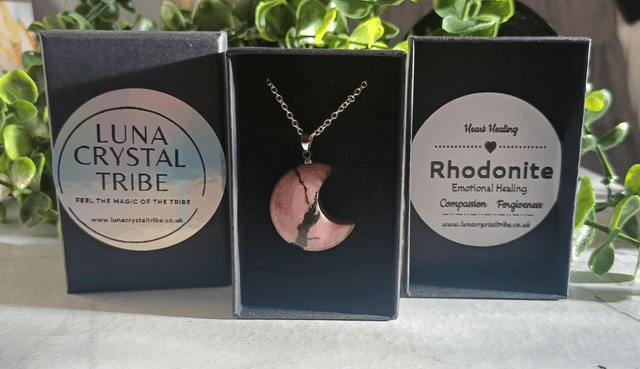 Rhodonite Crescent Moon Necklace